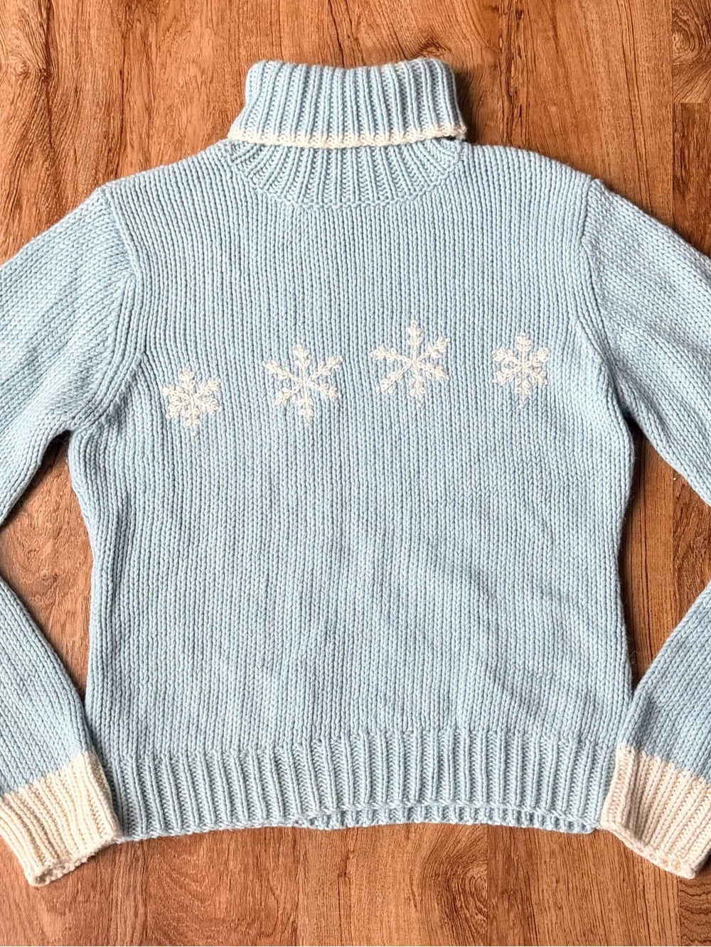SO Light Blue Turtleneck Sweater with Cream Snowflake Details